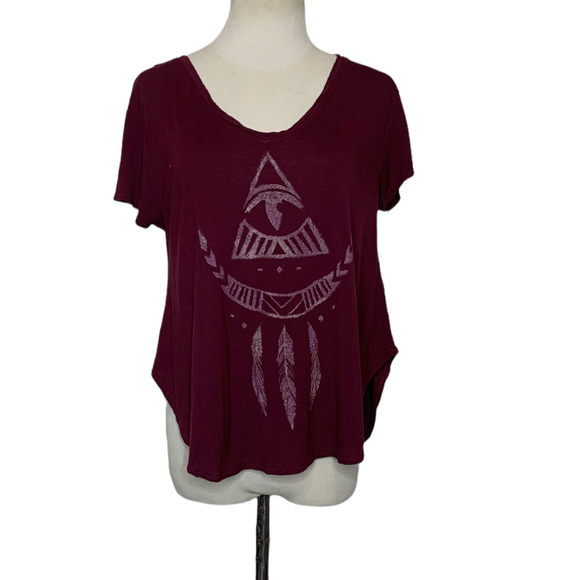 Hollister oxblood red dream catcher print short sleeves top size XS - Picture 1 of 6